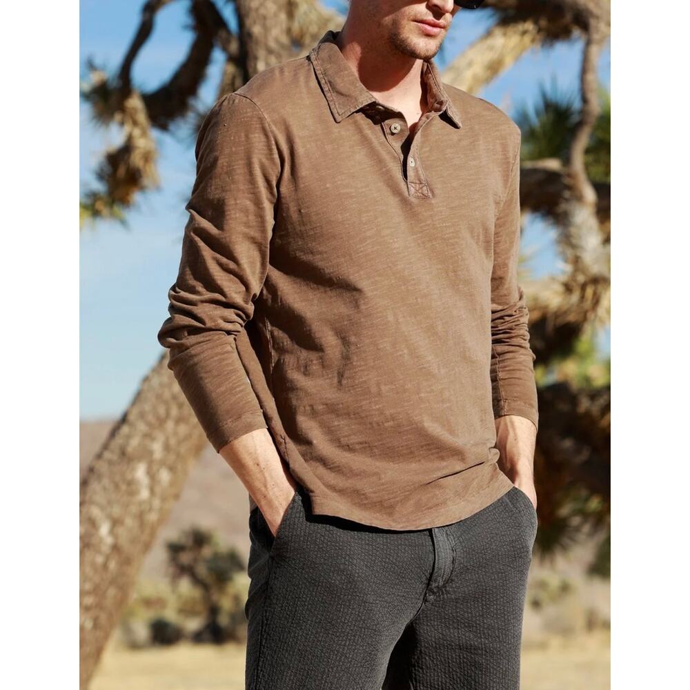 New! Mododoc Long Sleeve Polo Winter Bark Brick Red Men's Large